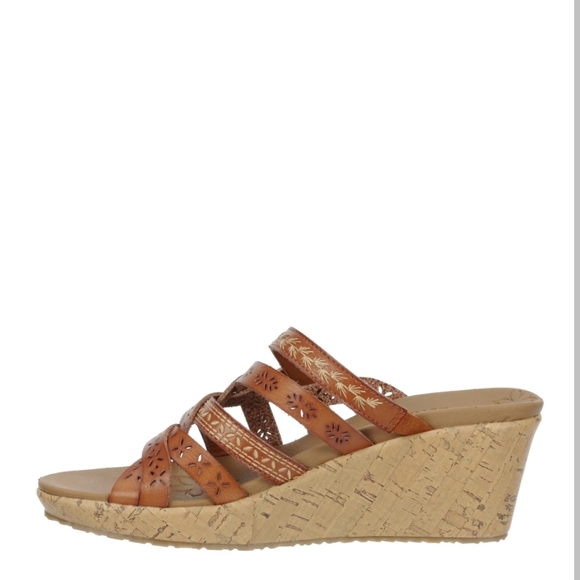 Cali‎ From Skechers Women's Tan Leather Braided Cork Wedge Heel Sandals. - Picture 3 of 12
